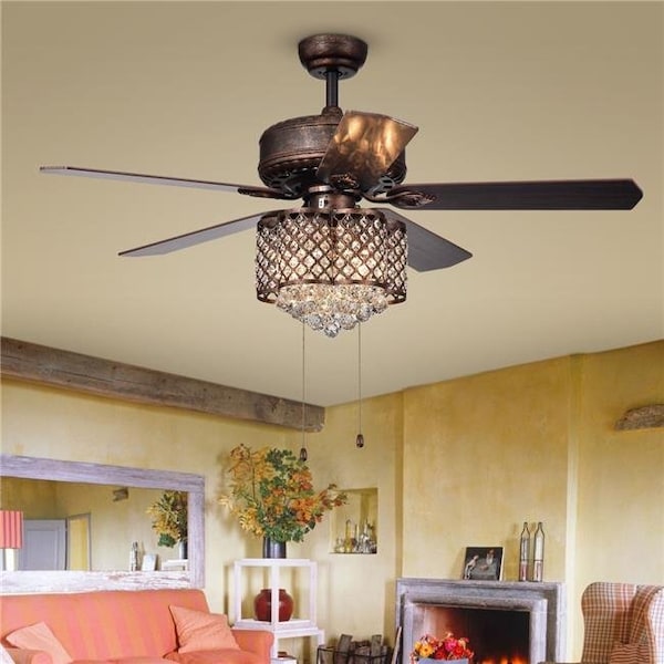 Warehouse Of Tiffany CFL-8316RB 52 in. Pshita 3-Light Indoor Hand Pull Chain Ceiling Fan; Bronze CFL-8316RB - main
